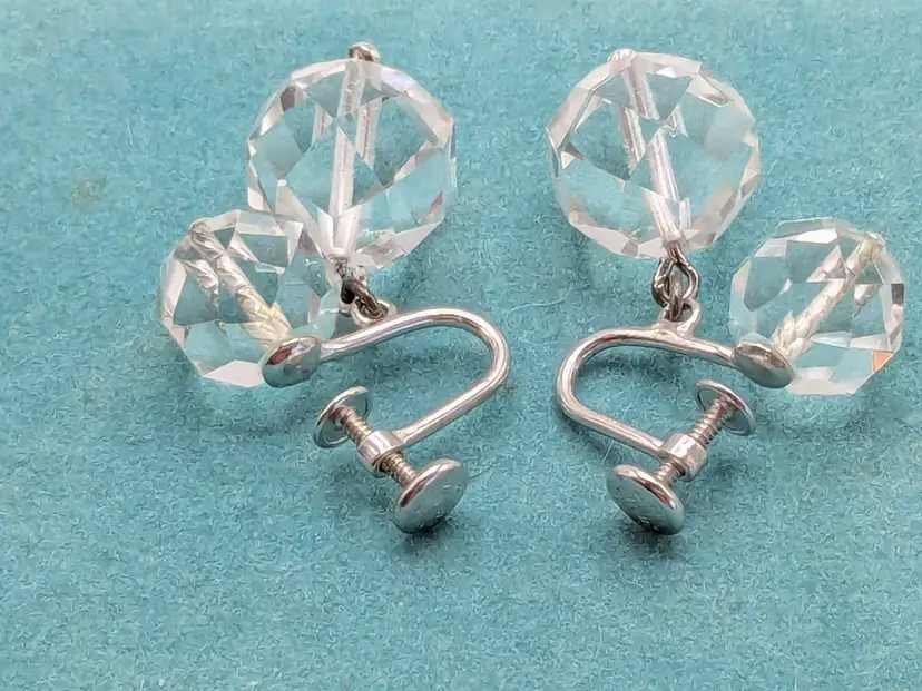 Vintage Harry S. Bick Sterling Silver and Crystal Screw-Back Earrings