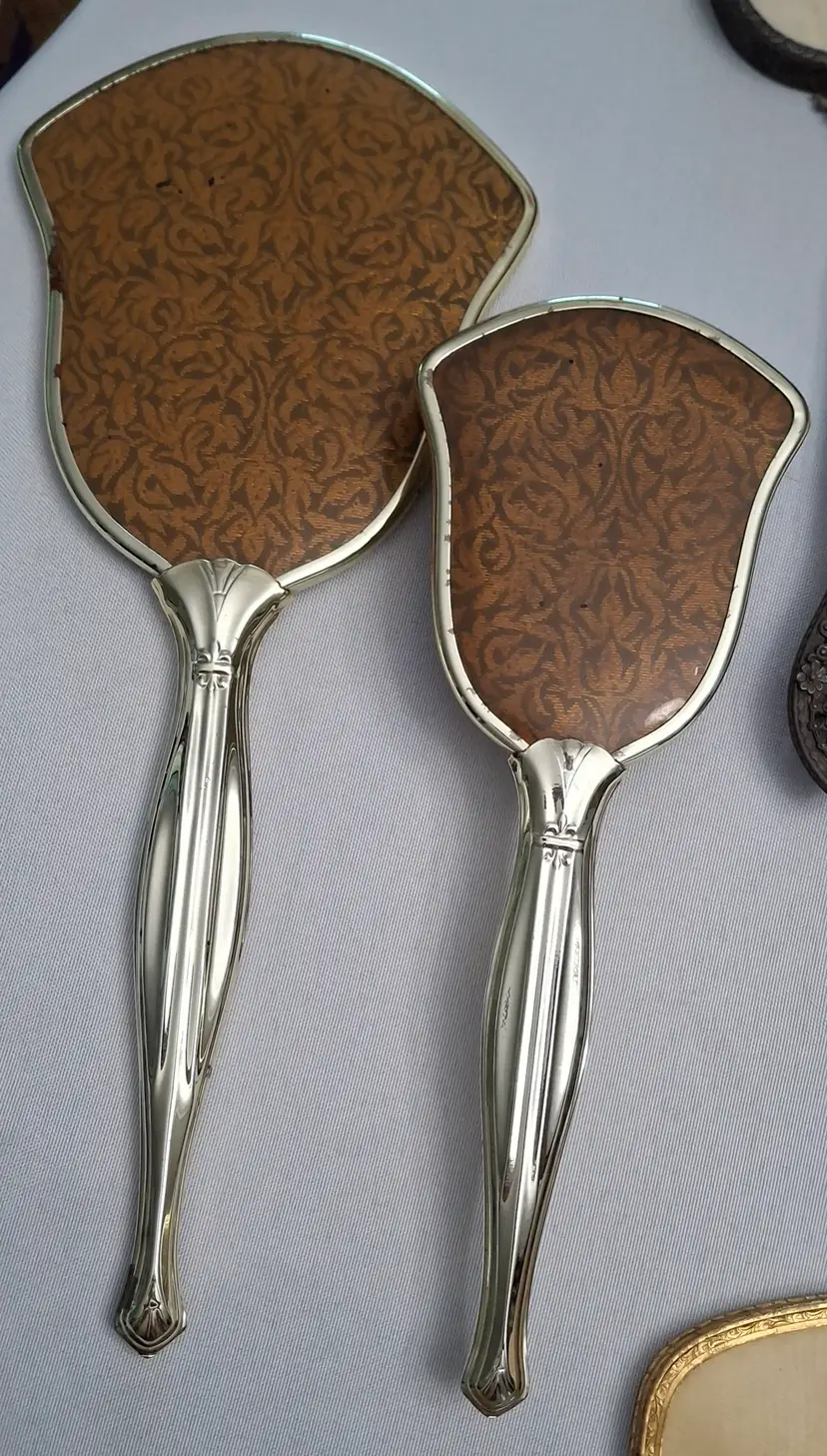 147 Vintage Art Deco Vanity Set – Chrome Mirror & Brush – Faux Tortoiseshell Design