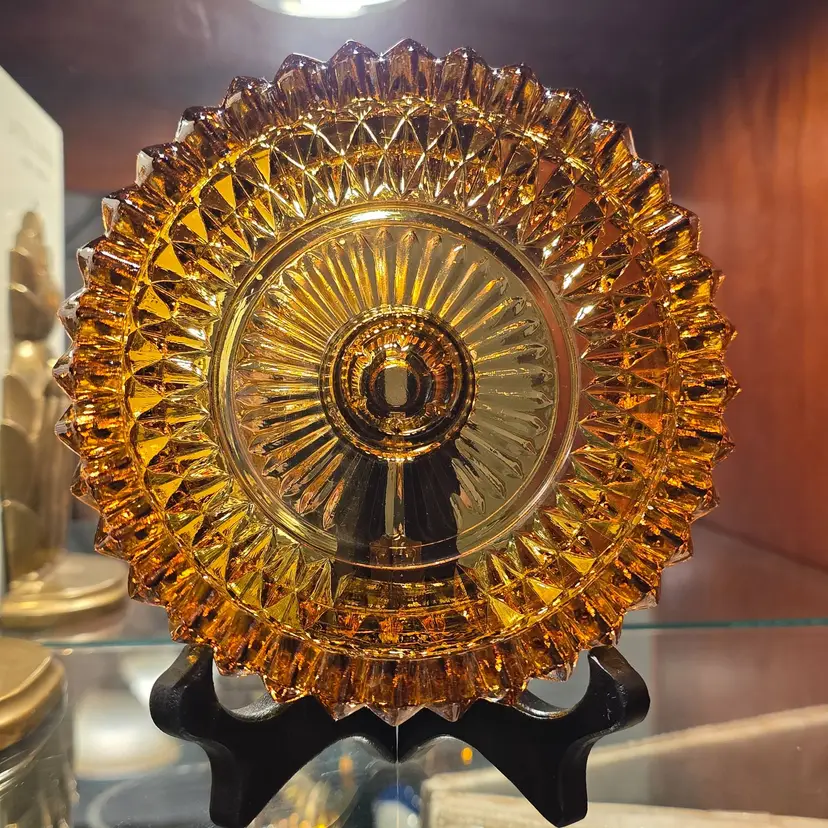 Vintage Indiana Glass Amber "Diamond Point" Candle Holder | MCM