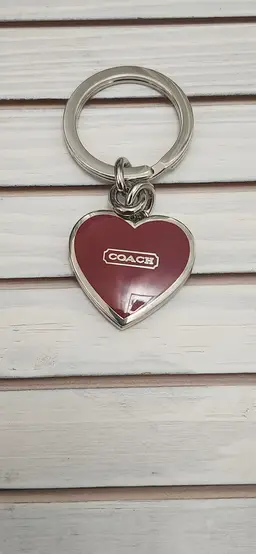 COACH Signature Red Silver Heart Locket Purse Charm