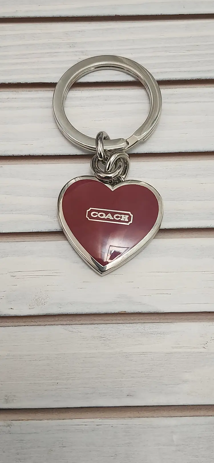 COACH Signature Red Silver Heart Locket Purse Charm