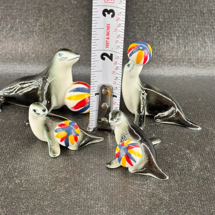Vintage Bone China Miniature Circus Seal Figurines Set Of 4