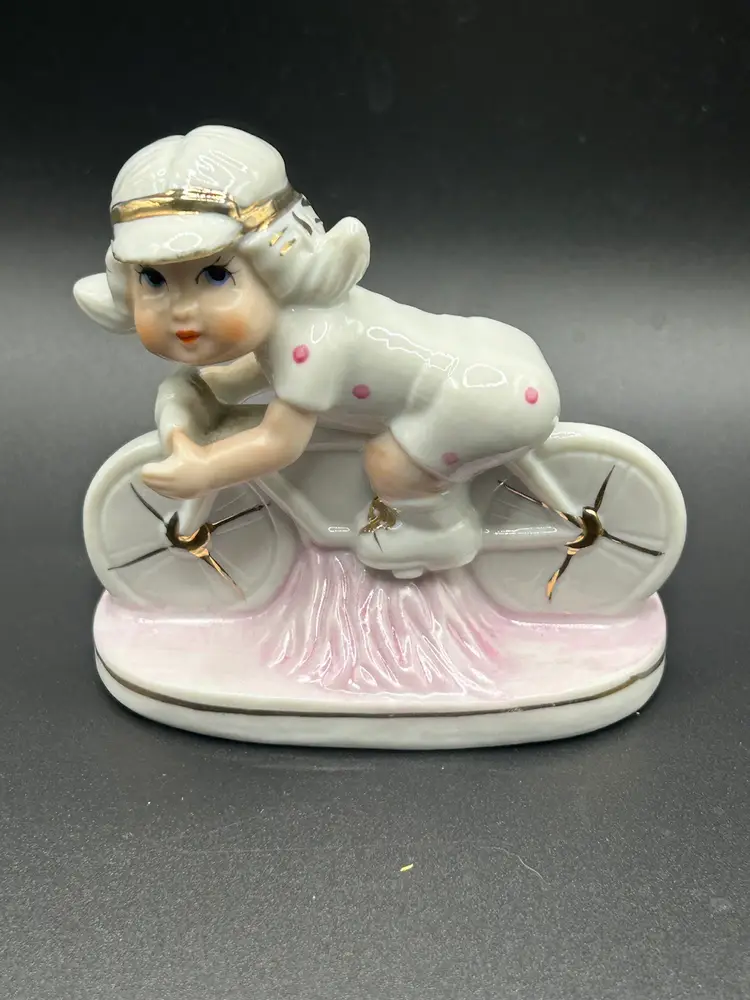 Vintage Porcelain Cycling Figure On Bike Figurine. Korea