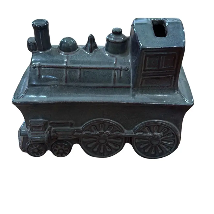 Frankoma Pottery Train Coin Bank Gray