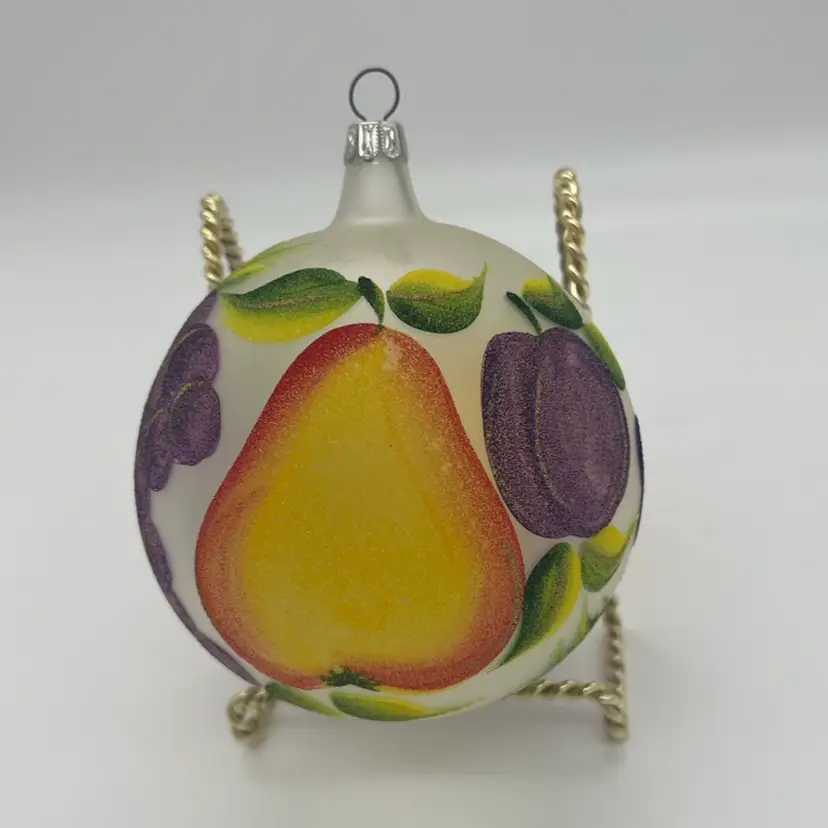Vintage Frosted Glass Ball Ornament Sugared Fruit Pear Plum Grapes Italy Hand Painted 4” Christmas