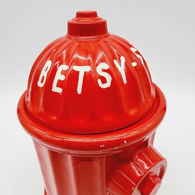 Vintage CM Inc. Chadwick Japan Red Fire Hydrant Dog Treat Jar Hand Painted Lid
