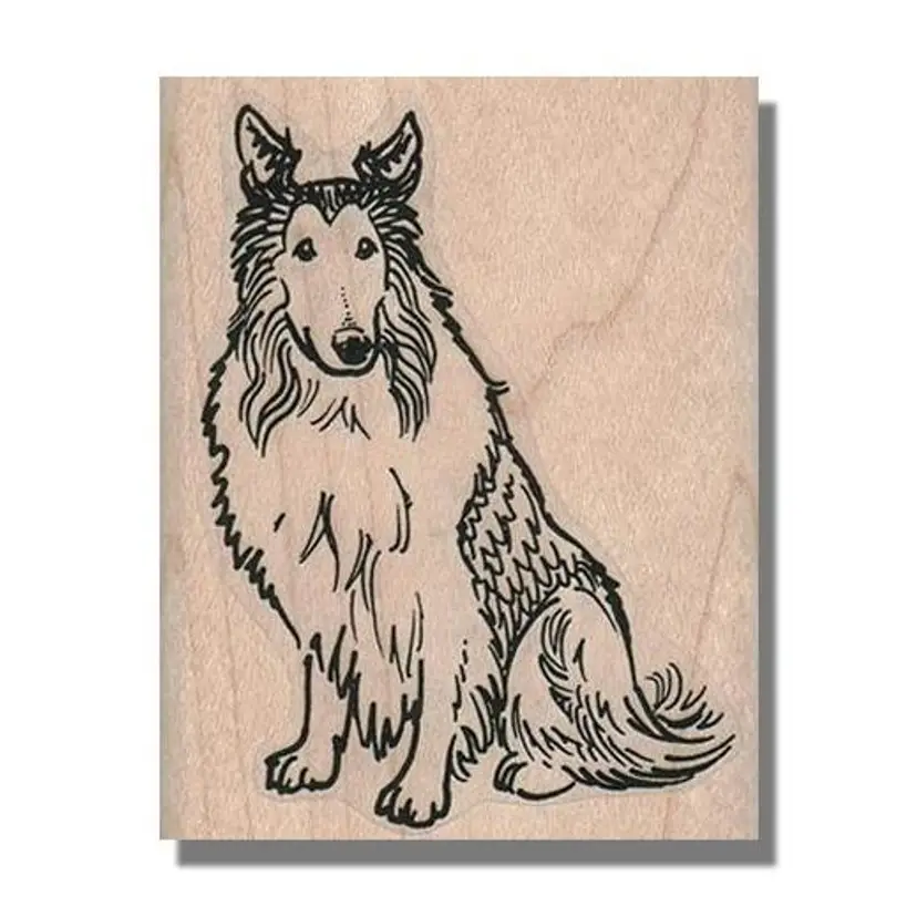 Sitting Collie Dog Rubber Stamp