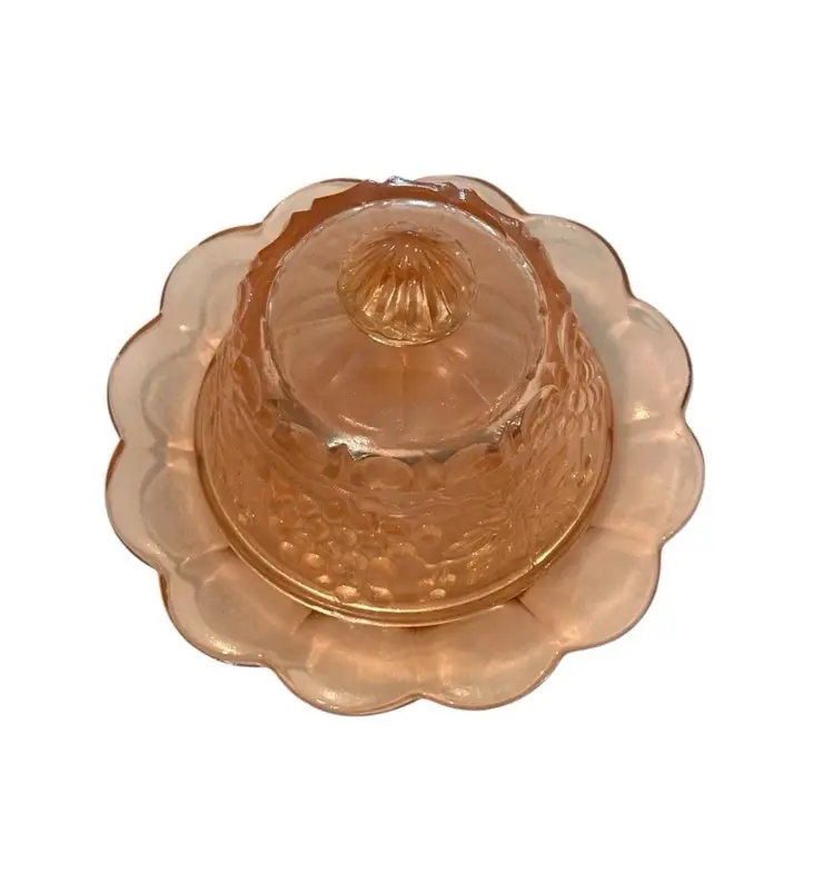 Mosser Pink Depression Glass Butter Dish Grape & Vine