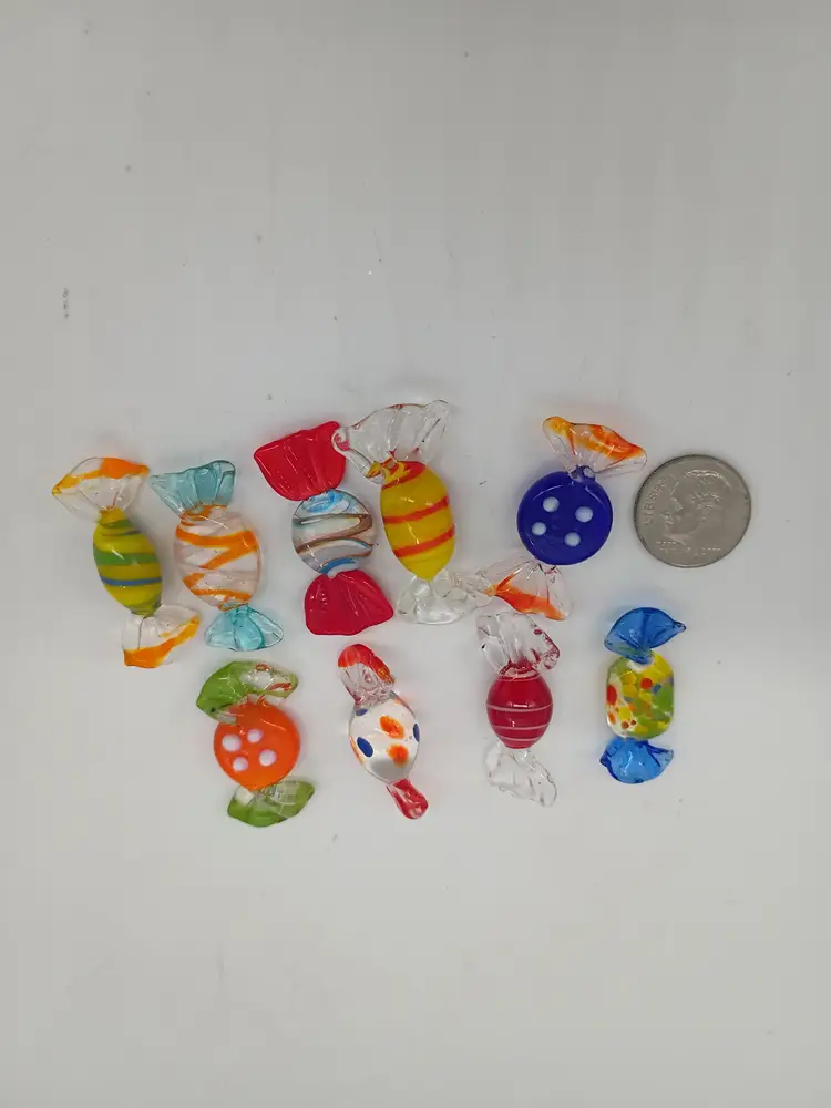 Vintage 9 Pc Lot of Murano "Mini" Miniature Art Glass Candies Sweets