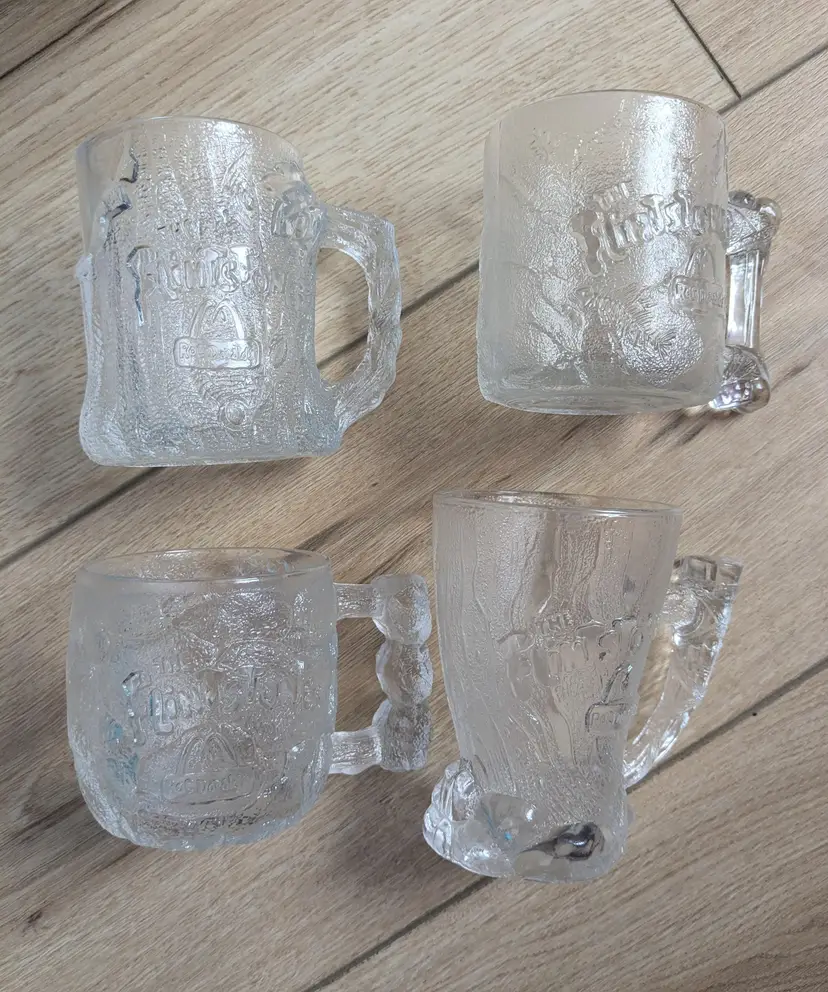 Vintage Flintstone McDonald's Glass Mugs Full Set