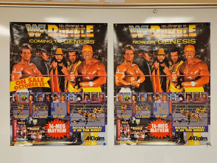 1993 Sega Genesis WWF Royal Rumble Promo Retail Store Poster Set 28"x 22" Vtg Hulk Hogan