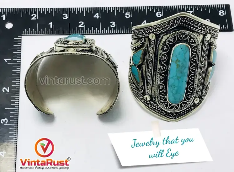 Vintage Boho Turquoise Tribal Handcuff Bracelet