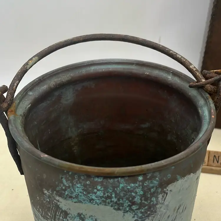 Gorgeous Old  Copper Bucket Rustic Patina 6 1/2”x 6 1/2”