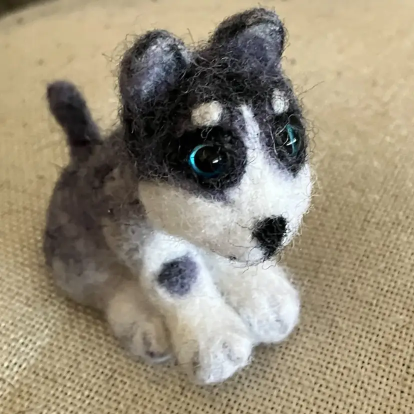 Small 2.5”  Hand Made Needle Felted Husky Dog