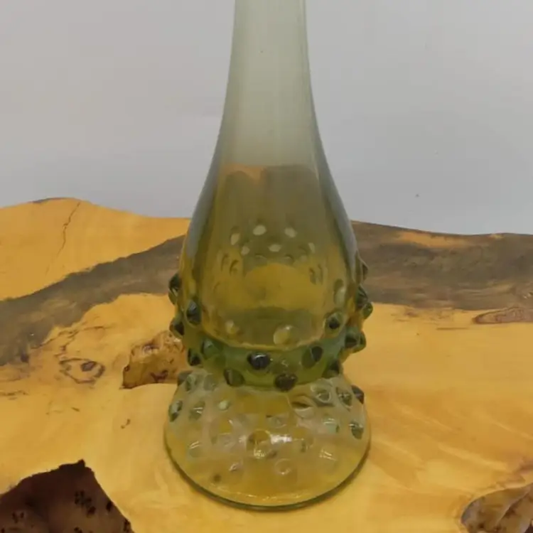 Green Fenton vase, hobnail base, swung, green glass