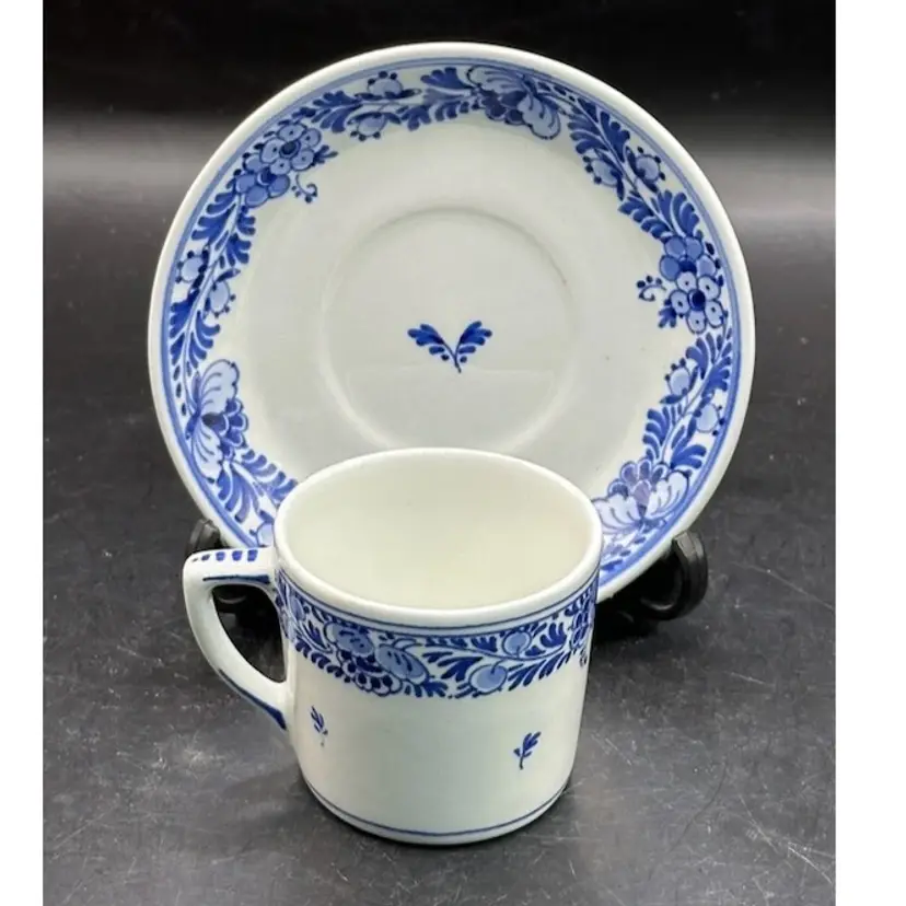 Vintage Collectible Royal Delft Teacup & Saucer De Koninklijke Porceleyne Fles