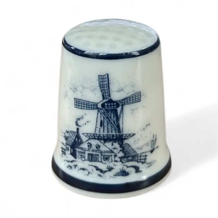Vintage Thimble by ROYAL MOSA Blue & White Dutch Windmill