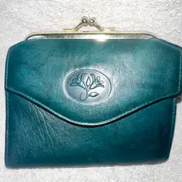 Vintage Buxton Top Grain Cowhide Wallet Embossed Flower Coin Purse Kiss Lock GRN