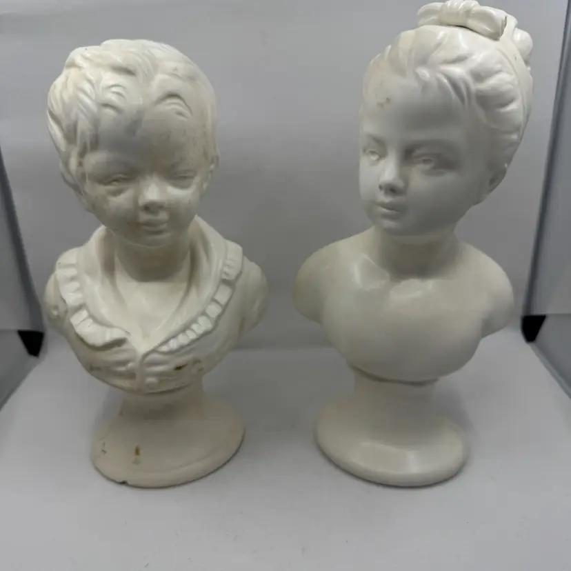 Busts of Boy/Girl Renaissance Busts of Children, Some Staining -see Pics