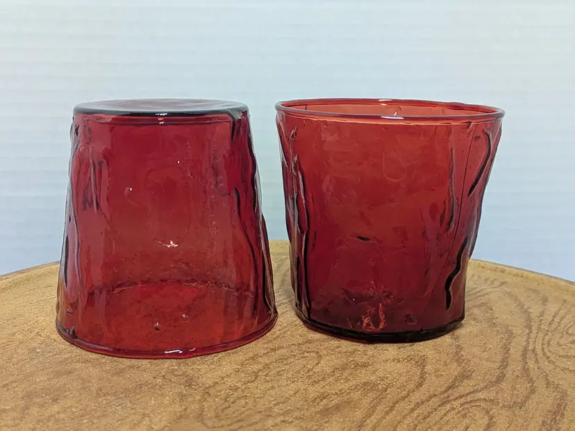 Set of 2 Morgantown Seneca Driftwood Red Double Old Fashioned glass tumbler