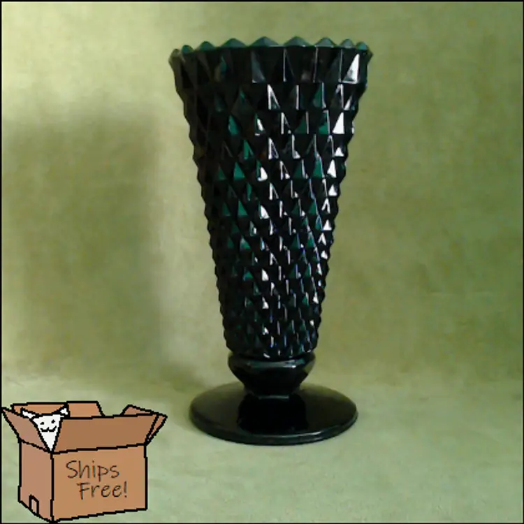 Vintage Black Amethyst Glass Vase | Footed Diamond Point Vase in Black Cameo | Perfect for Halloween or a Gothic Gala | 1970s Tiara Glass / Indiana Glass | Made in USA