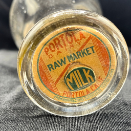 Vintage Glass Milk Bottle w/ Original Paper Lid Portola Dairy Country Farmhouse