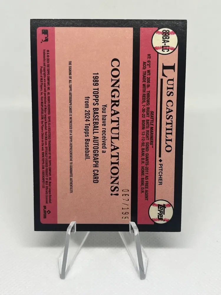 Luis Castillo - 2024 Topps 1989 Black /199 Auto - Seattle Mariners