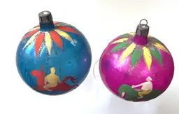 Pair Vintage Christmas Tree Ornaments. Hand Painted Horse And Elephant. Glass