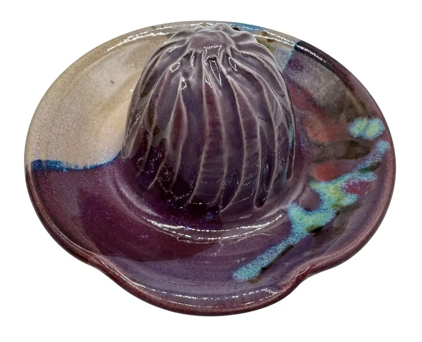 Signed Meryl Howell Vintage Studio Art Pottery Juicer Reamer Purple Blue 1987 5β