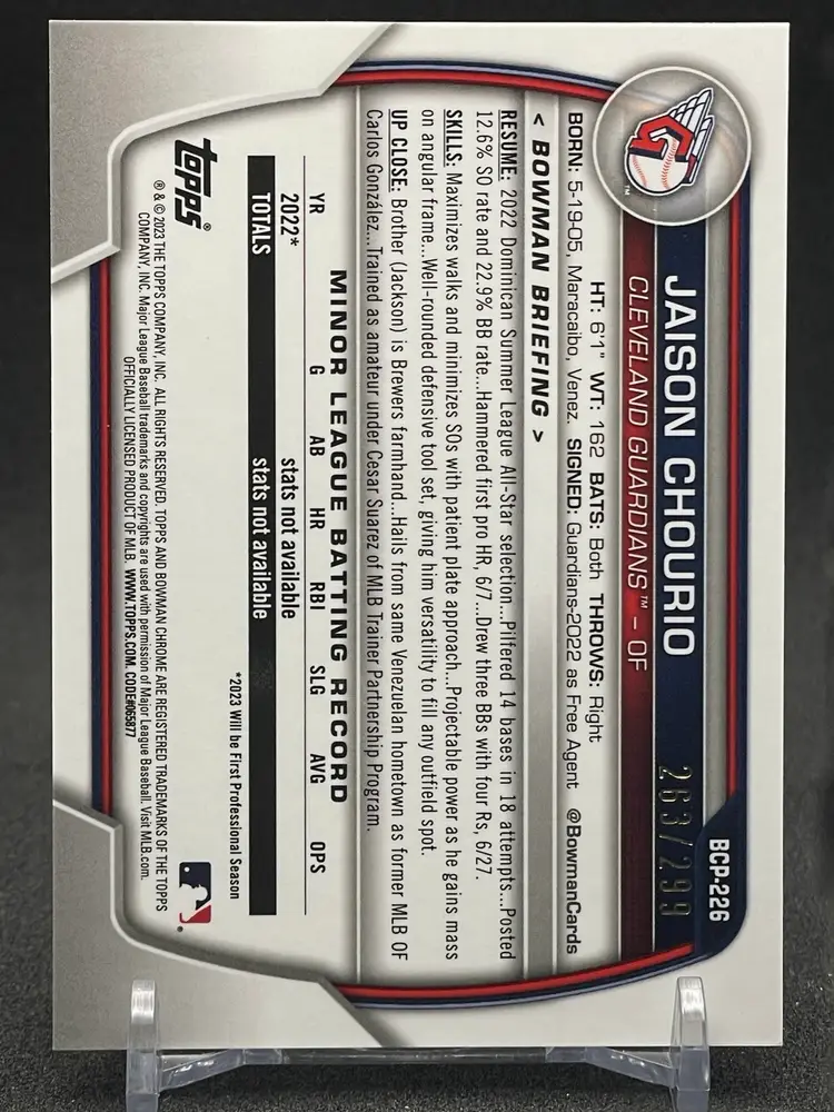 2023 Bowman Chrome Prospects - Jaison Chourio #BCP-226 Speckle Refractor /299