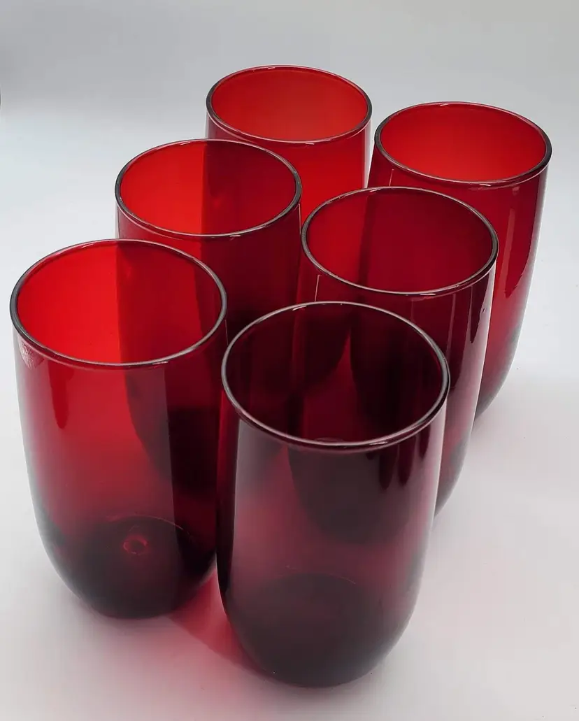 Vintage Royal Ruby Red Anchor Hocking Roly Poly 6oz Glasses Set of 6