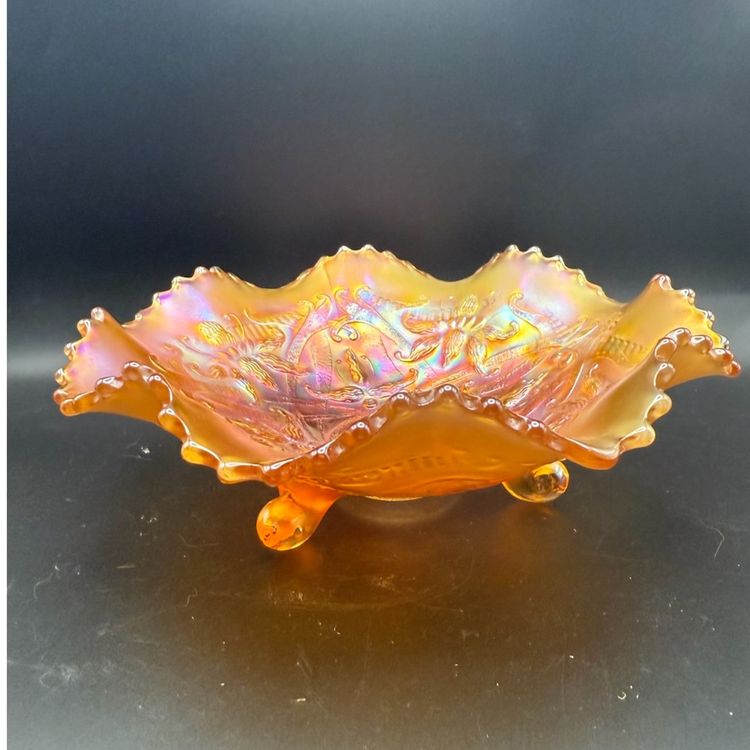 Northwood Carnival Glass 'Wishbone' Pattern Marigold Iridescent Bowl