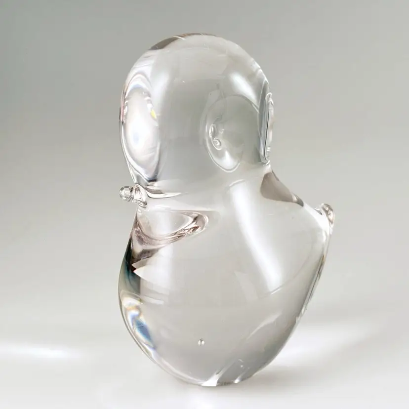 Vintage FM Konstglas Ronneby Sweden, Hand-Blown Clear Crystal Art Glass Bird Figurine Paperweight