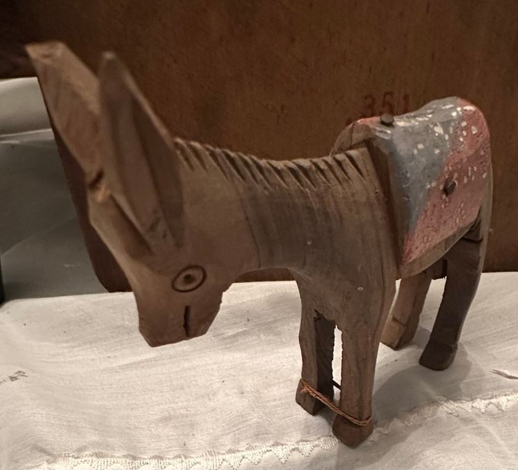Vintage hand carved wood donkey