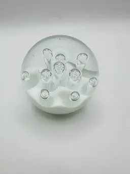 Vintage Hand Blown Bullicante Glass Paperweight: White Splash Art