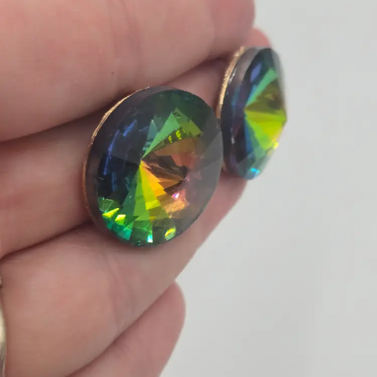 Huge Watermelon Rivoli Rhinestone Statement Pierced Round Earrings Runway