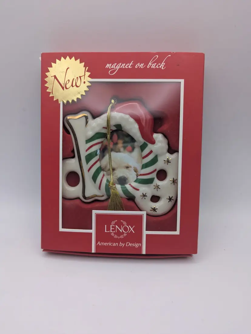 Lenox Dog Frame Ornament Furry Christmas Dog Picture Magnet on Back NIP