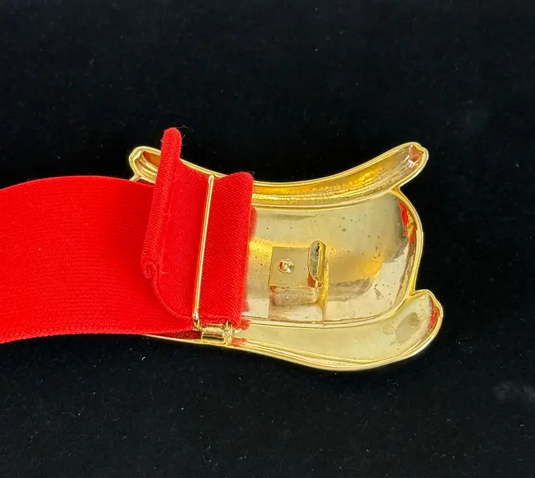Vintage Womens Red Bold Gold Belt Stretch Elastic OSFM Retro