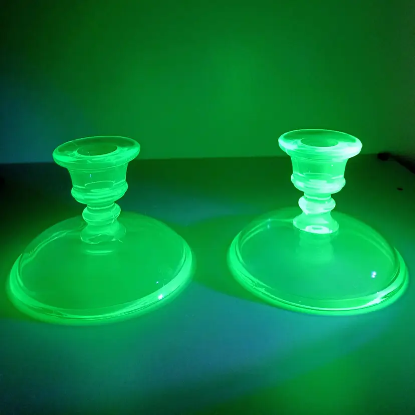 Art Deco Style Depression Glass Candlsticks