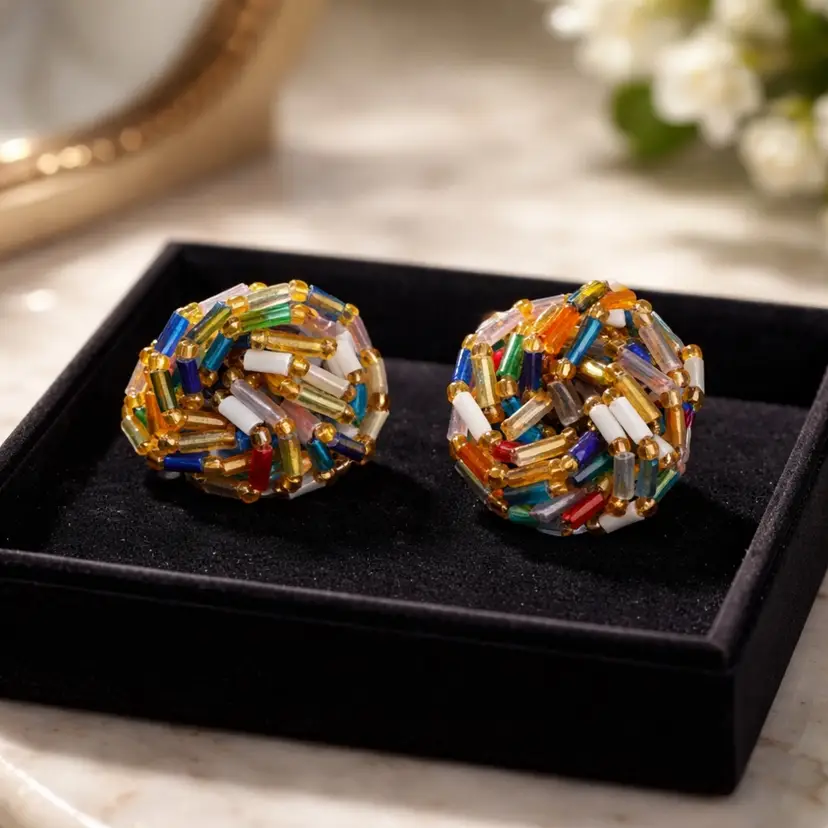 Multicolored Beaded Stud Earrings