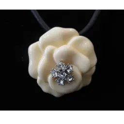 Nolan Miller 20" Black Leather Necklace with White Resin Rose & Crystal Pendant