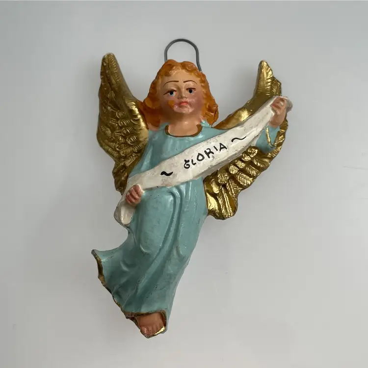 Italian Midcentury "Gloria" Glory Angel Hanging Nativity Creche Ornament Italy Vintage 3.25"