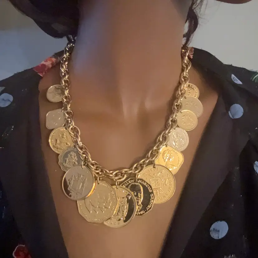 Vintage Franklin Mint 1986 Golden Caribbean Coin 24K Gold Plated Necklace 178.7g