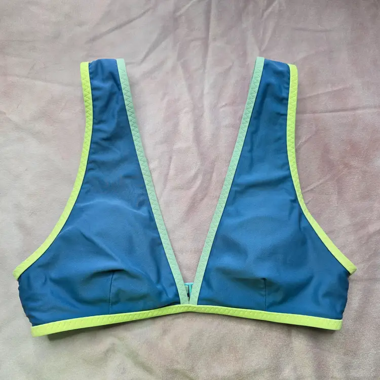 Aerie Blue Green Scoop V Neckline Padded Bikini Top Swimwear XS