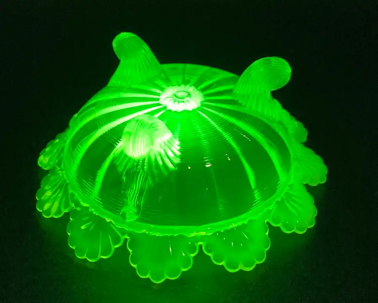 #2 Vintage Northwood Klondyke Pattern Vaseline Glass Opalescent Edges Bowl UV Reactive 😎 5” Wide 2” Tall! No Condition Issues!