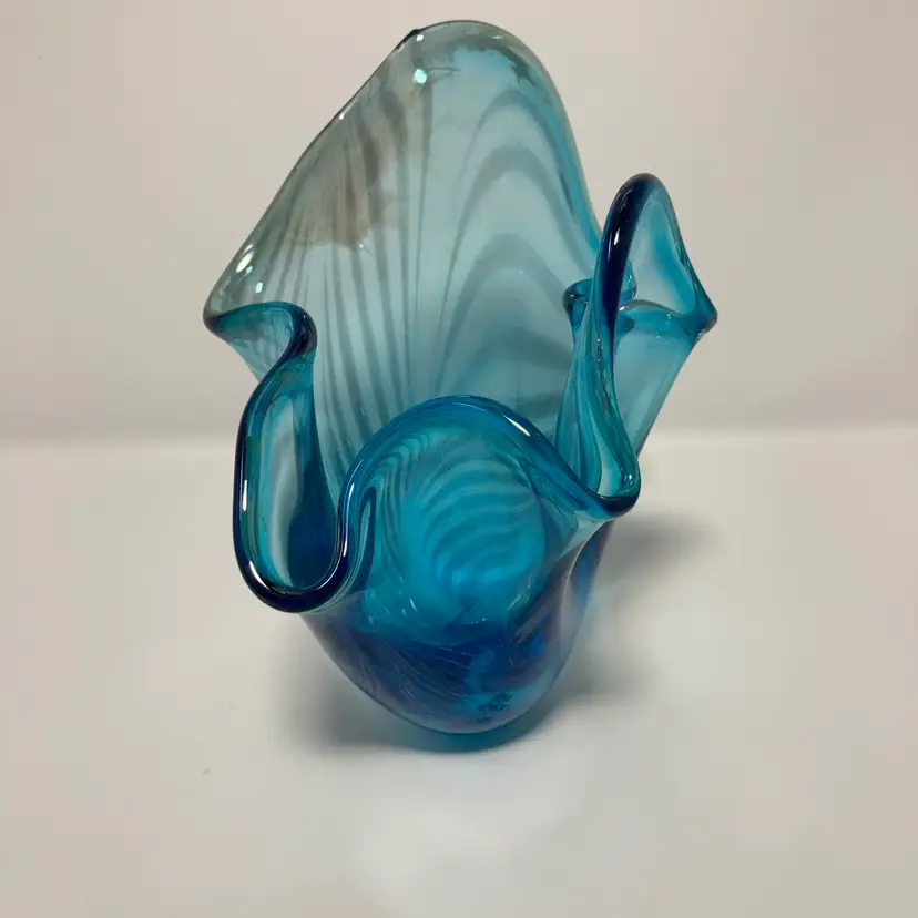 Blue Iridescent 6” Handkerchief Glass Vase!