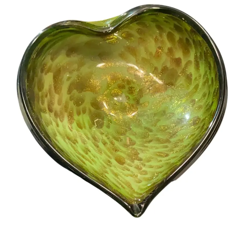 Green And Gold Heart Shaped Bowl with Adventurine