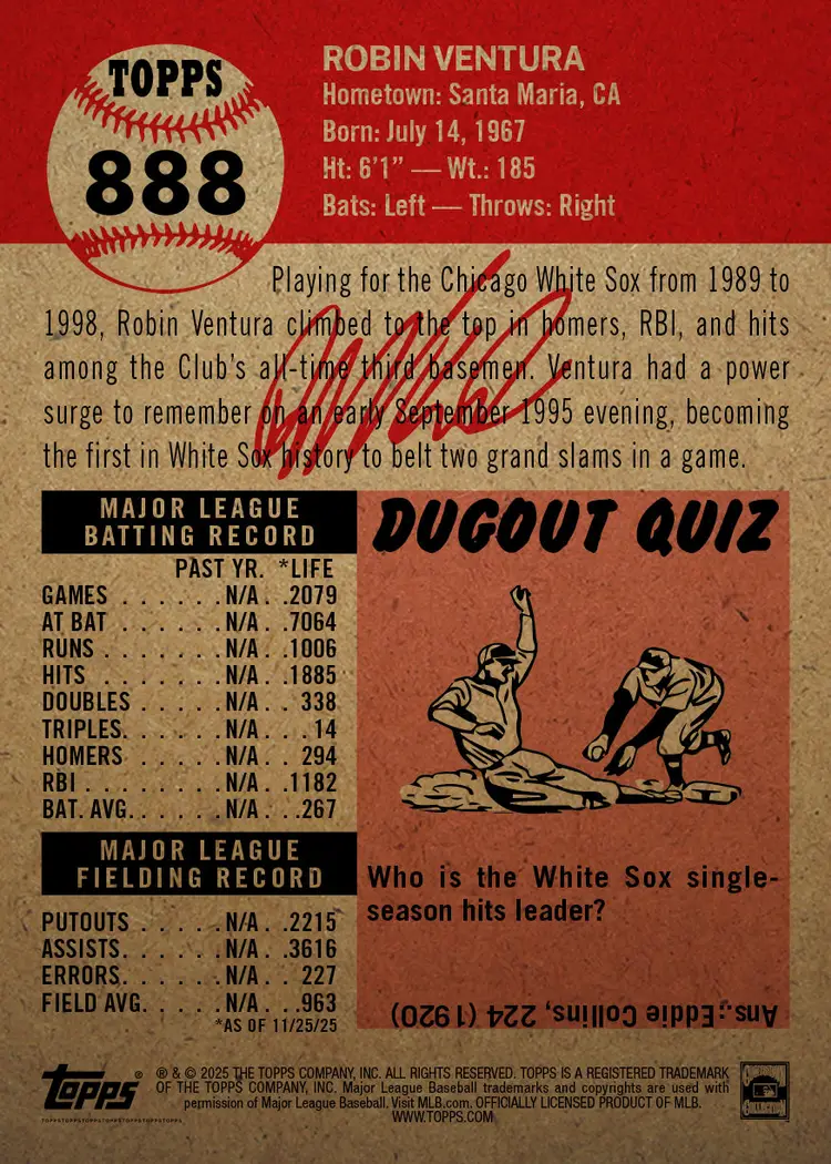 Robin Ventura - 2025 MLB Living Set® - Card 888 - PR: TBD