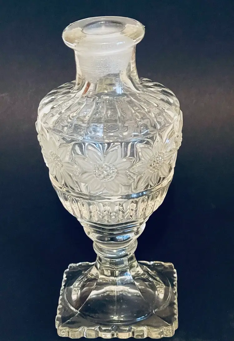 6" Imperial Glass Sunflower perfume bottle heavy glass clear no stopper