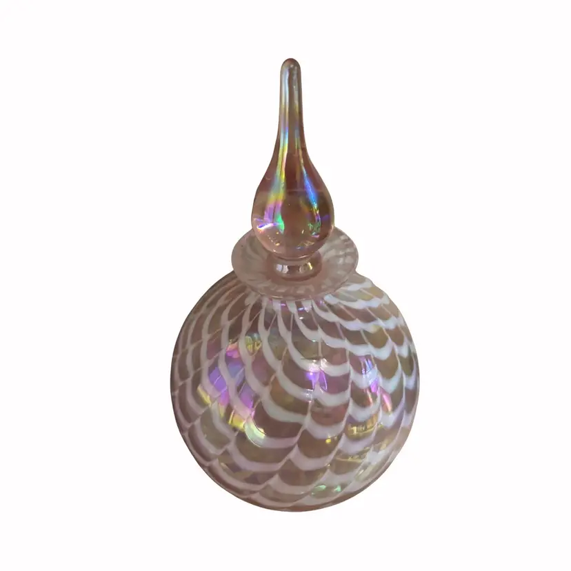 Vintage Pink Iridescent Art Glass Perfume Bottle
